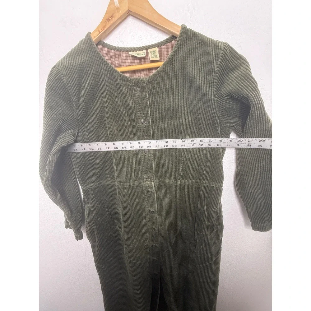 LL Bean Corduroy Midi Dress Womens 12 Olive Green Button Cotton Long Sleeve - Picture 4 of 5